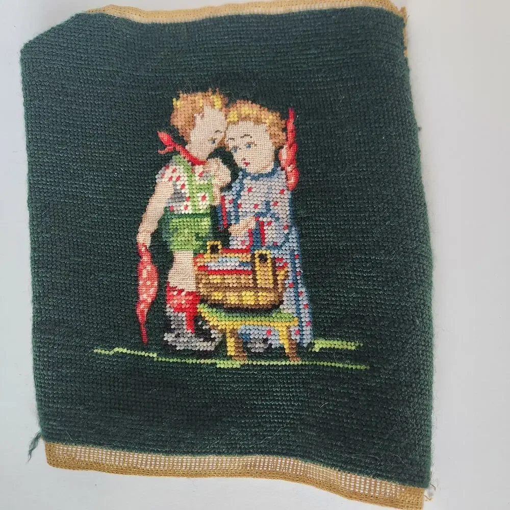 Vintage Needlepoint Tapestry Finished Panel Hummel-Style 12
